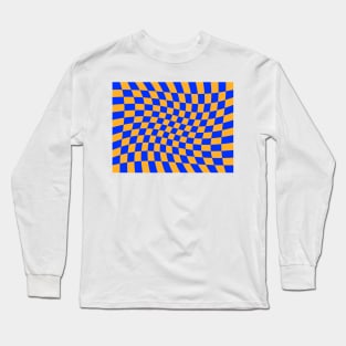 Twisted Checkered Square Pattern - Orange & Blue Long Sleeve T-Shirt